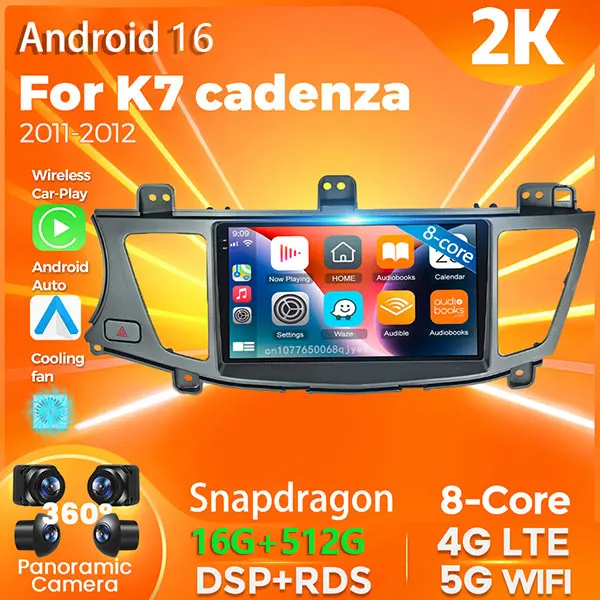 Radio para Auto Android 16 con Carplay para KIA K7 Cadenza 2011-2012, Reproductor Multimedia Estéreo, Navegación, 4G+WIFI, Unidad Principal, Bluetooth, Cámara