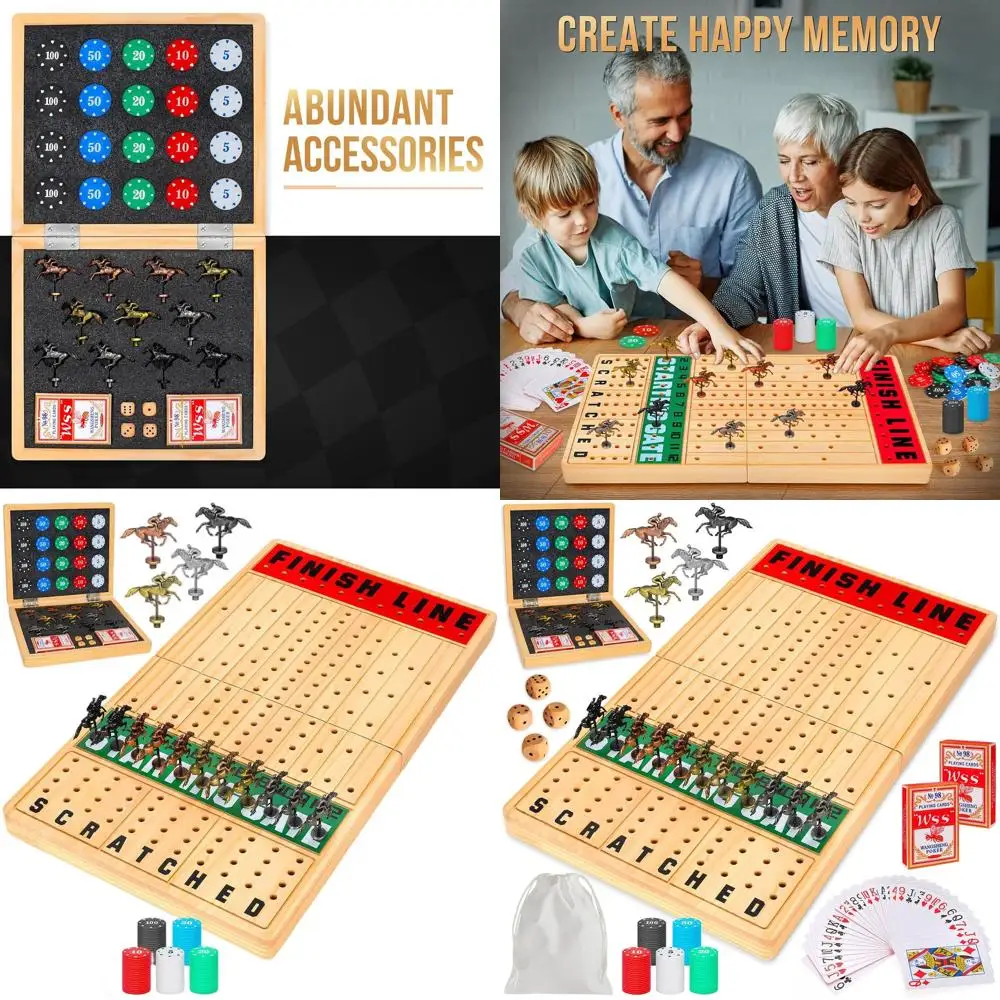 

Elegant 21 Wooden Horse Race Game with Metal Horses, Cards, and Dice for Adults and Families