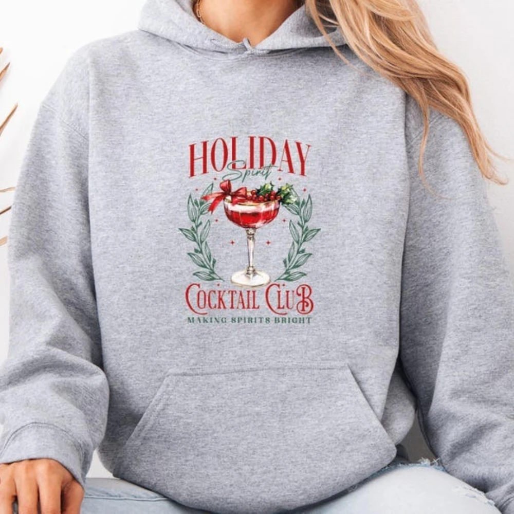 ホリデースピリットパーカー クリスマスカクテル服 クリスマス飲酒パーカー カクテルクラブ女性アパレル マティーニカクテル愛好家トップス