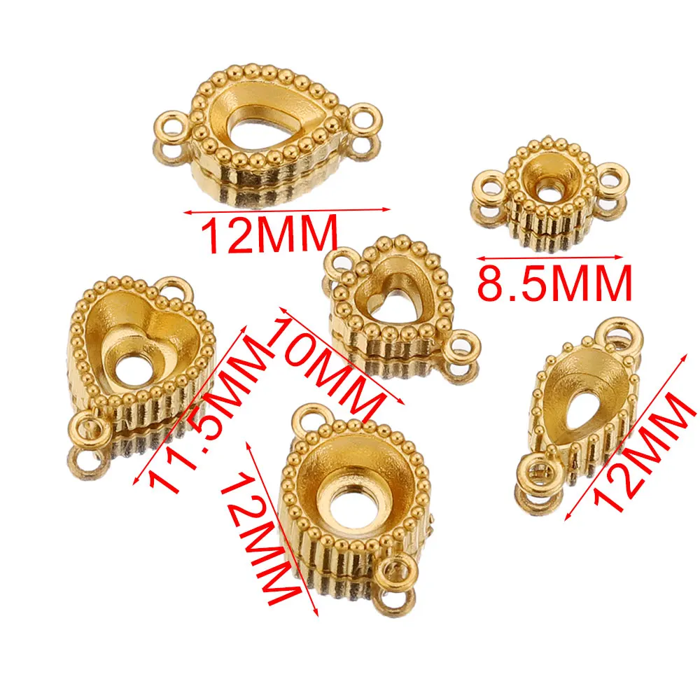 10pcs Stainless Steel Double Hole Round Oval Heart Bezel Charm Pendant Trays Blank Base Diy Cameo Jewelry Making Supplie Crafts