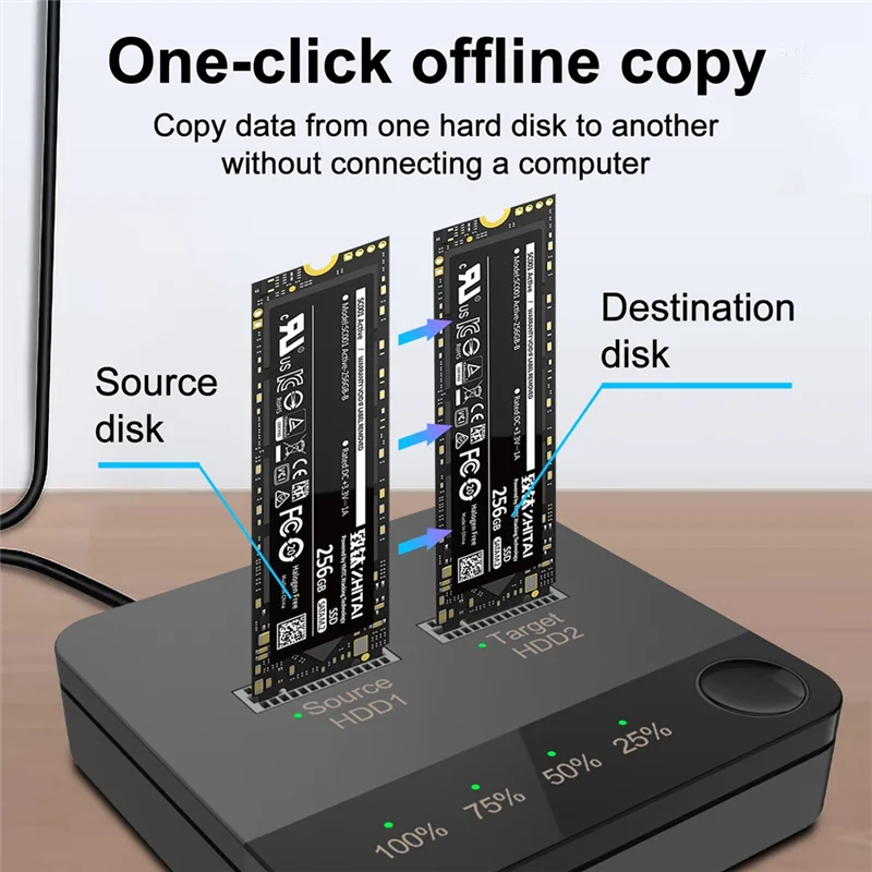 M.2 SATA Duplicator M.2 SATA Dual Bay SSD Enclosure External Hard Disk Docking Station with Clone for M2 HDD SSD Reader