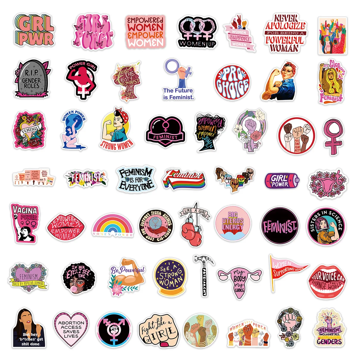 50PCS Feminism Cartoon Stickers Funny Graffiti Gender Equality Decoration DIY Toys Fridge Laptop Guitar Bike Skateboard Decals