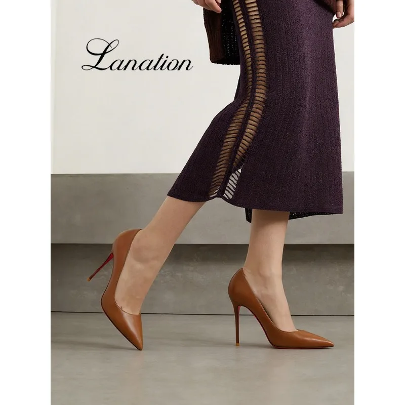 

Новые женские туфли-лодочки на высоком каблуке 10 см, коричневые, с острым носком, на тонком каблуке, универсальные, с уникальным стилем, сексуальные, весна 2026