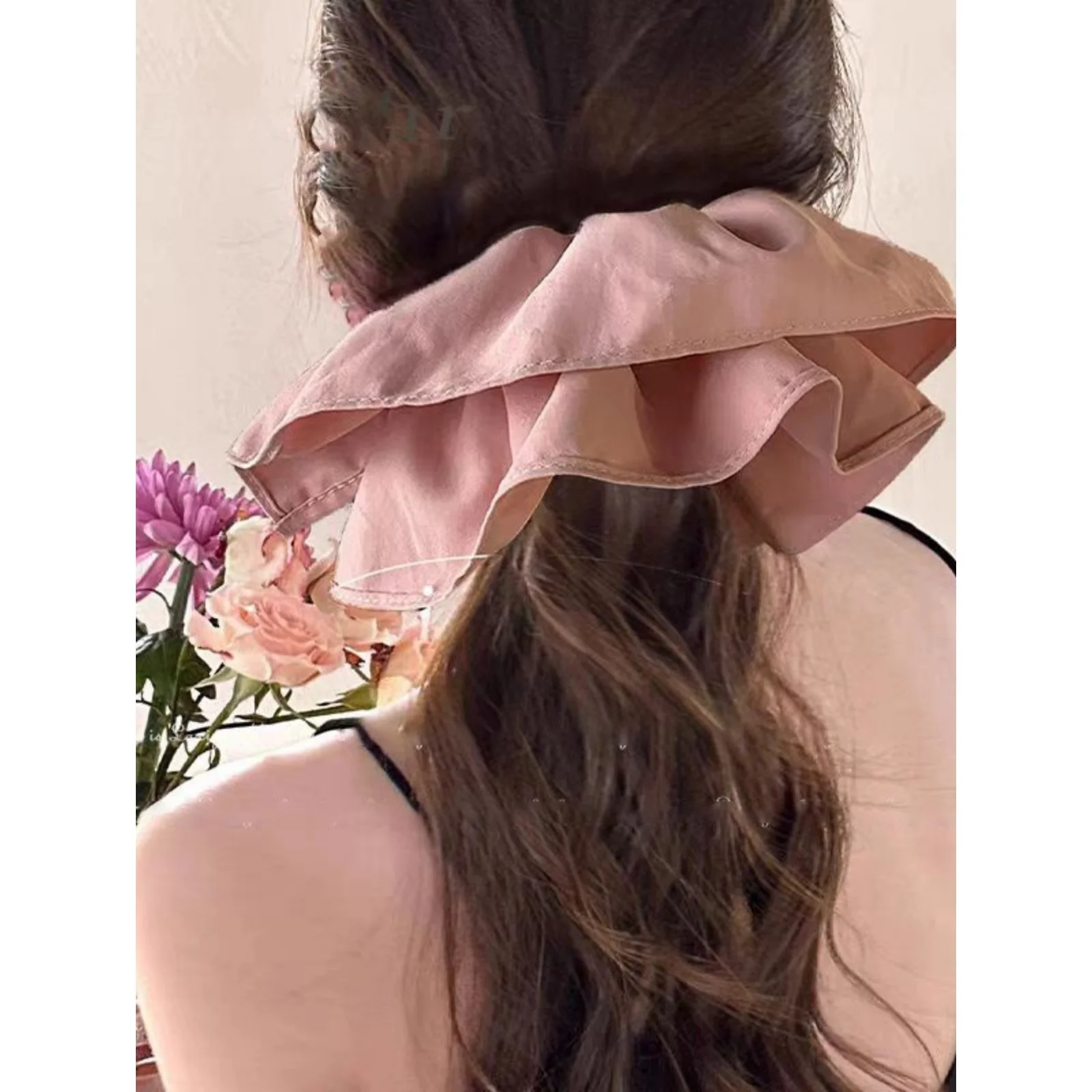1 قطعة تنورة الرجعية تنحنح شريط طبقة مزدوجة Scrunchie ، ركاب مزاجه ذيل حصان الشعر حبل ، المتخصصة كبيرة Scrunchie زهرة الشعر