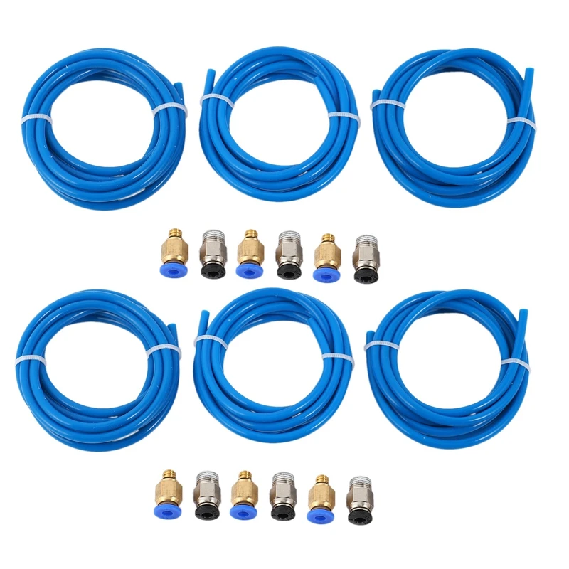 6X PTFE Tube Ptfe Blue Tubing(1.5 Meters) With 6 Pieces Pc4-M6 Fittings And 6 Pieces Pc4-M10 Tube Push Fitting