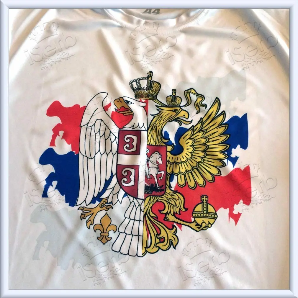 Russia and Serbia Orthodox Brothers. Double Headed Eagle Combination Badge T Shirt. New 100% Cotton O-Neck T-shirt Casual