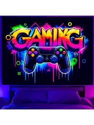 One piece, UV Black Light game controller graffiti neon wall art tapestry, indoor/outdoor game room, club, party decoration