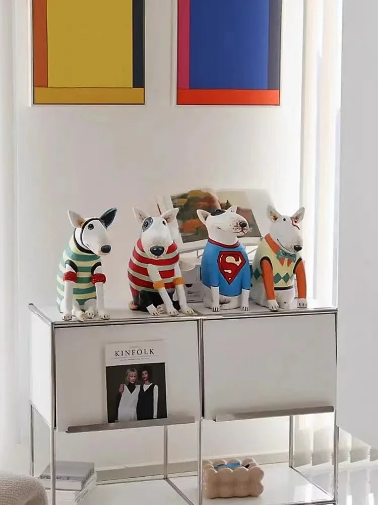 Bull Terrier Cartoon Animal Dog Sculptures & Figurines, Modern Home Model, Room Decoration Art, Funny Gifts