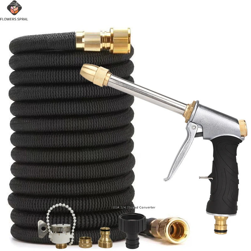 Expandable Garden Magic Hose, Metal Water Gun, Multiple Adjustable Modes, Garden Hose Reel, Gardening Watering And Cleaning