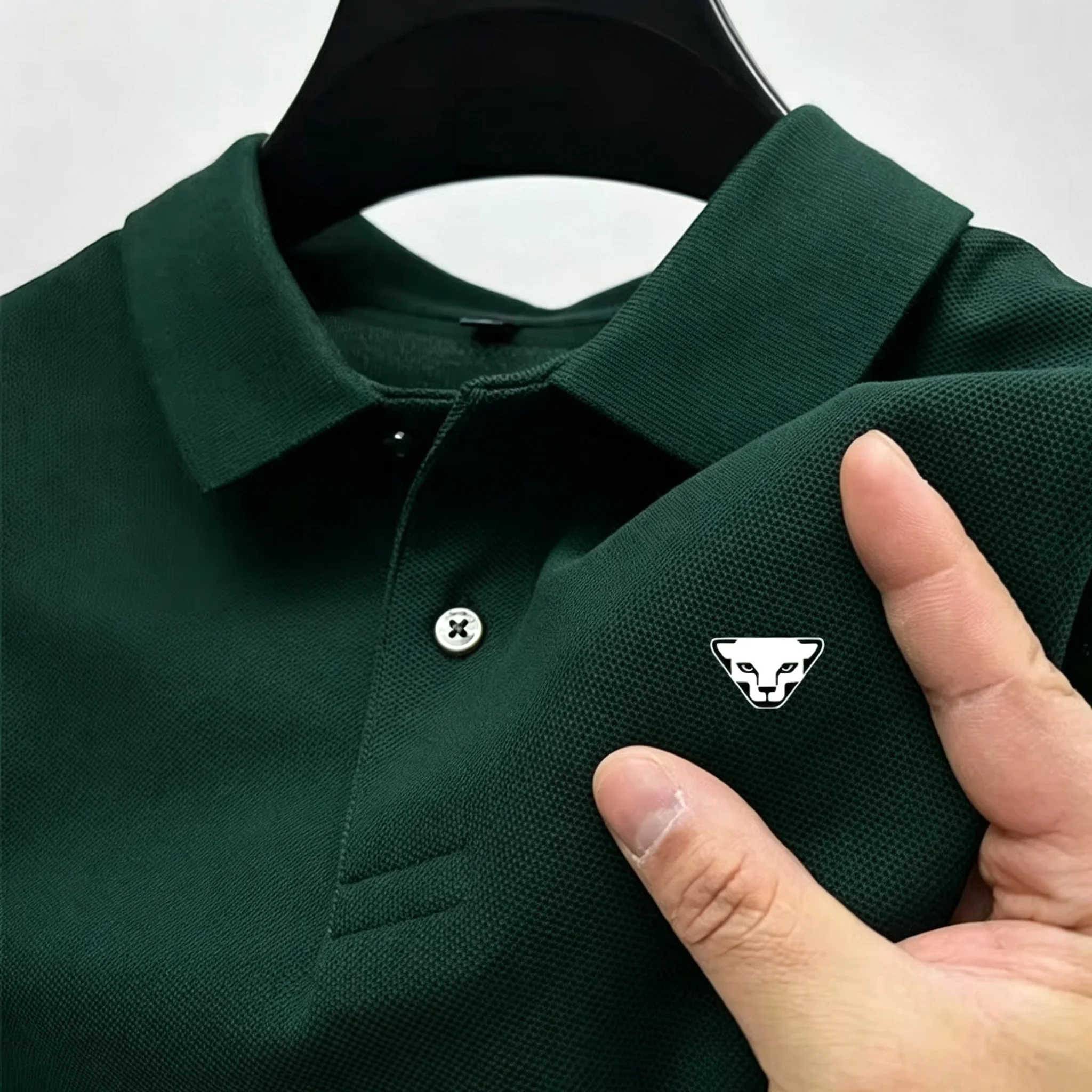 Herren Sommer High-End Bedrucktes Golf-Poloshirt mit Kragen, Einfarbig, Atmungsaktiv, Büro-Casual, Hochwertige Herrenbekleidung – Detail 5