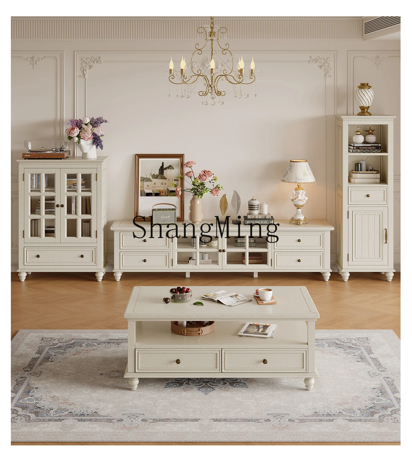 DHY cream wind side cabinet household living room storage locker all solid wood locker