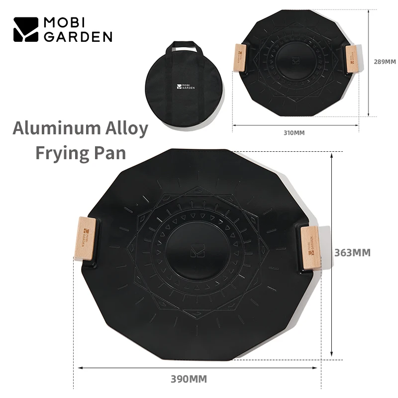 MOBI GARDEN Camping Polygonal Frying Pan Aluminum Alloy Flat-Bottomed Non-Stick Pan Outdoor Picnic Cassette Stove Black Plate