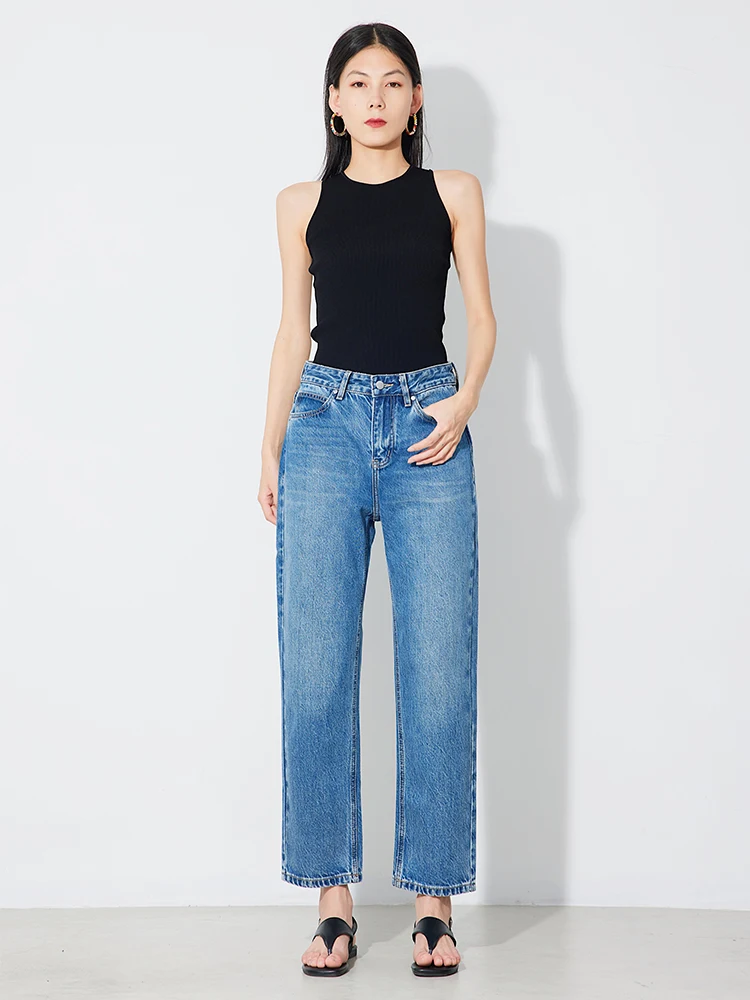 

High Waist Women's Slim Fit Nine-Tenths Jeans RUGOSAM Straight Series Autumn Winter New Arrival RT0029 High Waist Ladies Jeans