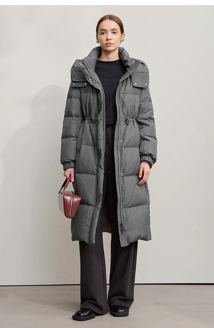 AMII Down Jacket 2025 Winter New Casual Warm Solid Color Hooded Straight Long Down Coat Zipper Long Sleeves Women's Top 12544149