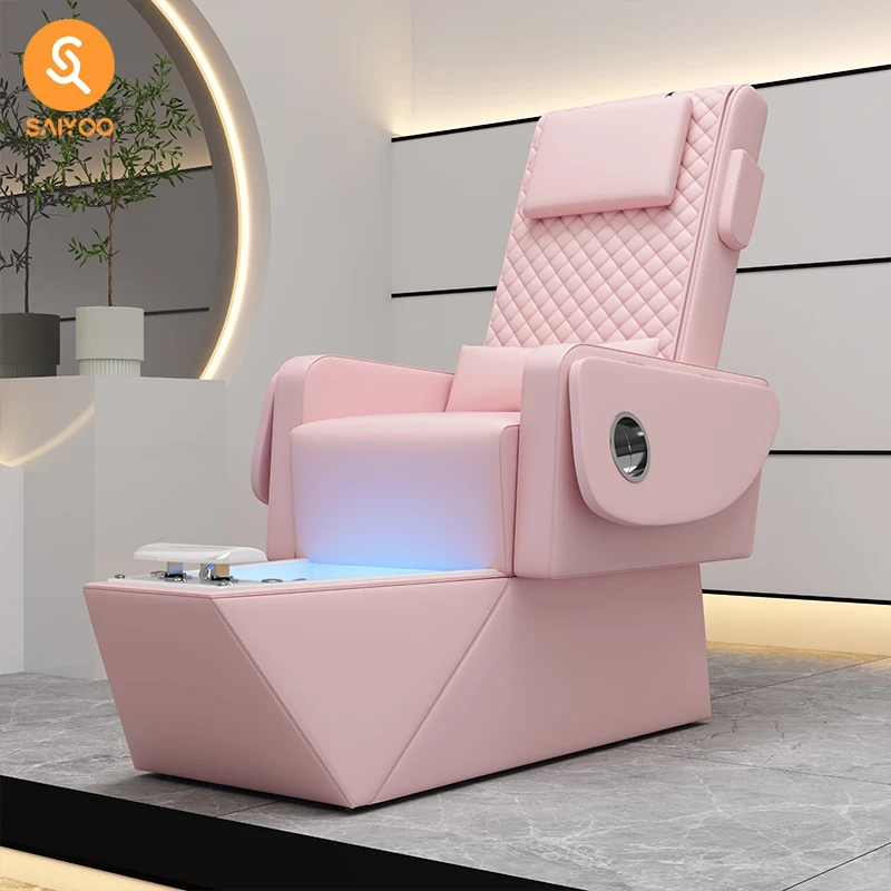 Fashion Pink Pedicure Chair With Colorful Light Solid Base And Manicure Headrest Set