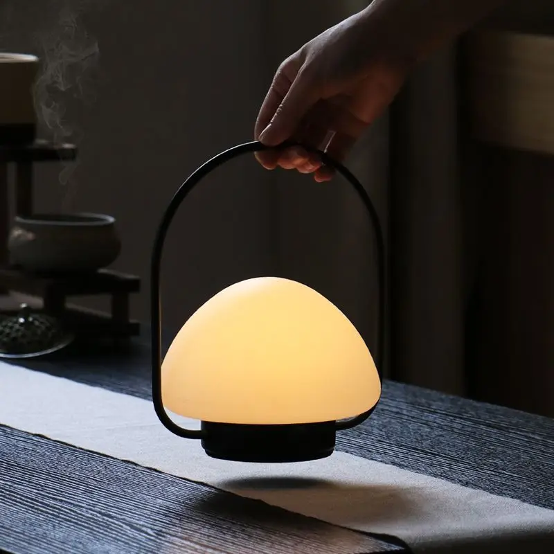 Handheld mushroom lamp Chinese aesthetic desk lamp high-end decoration bedside charging atmosphere small night light