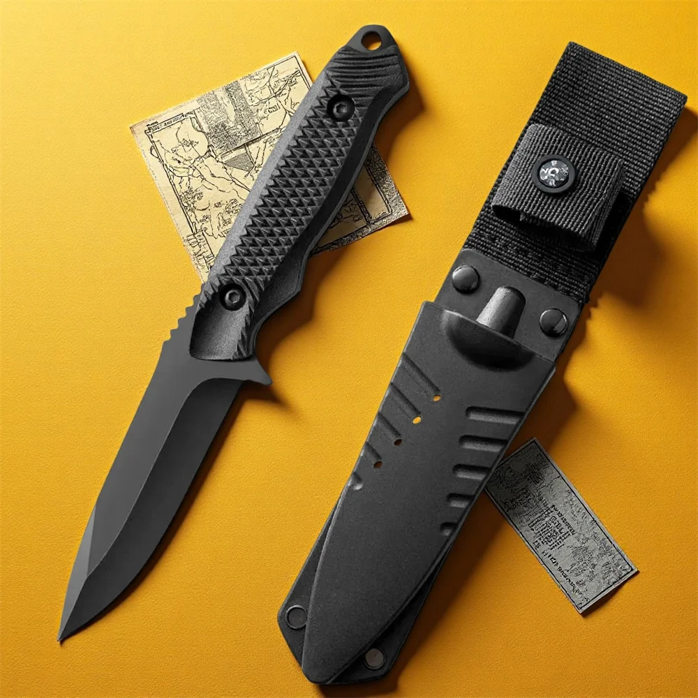 High-Carbon 5CR13MOV steel Fixed Blade Knife ABS Handle Multi-Functional Outdoor Tool with Sheath for Camping BBQ EDC Hunting