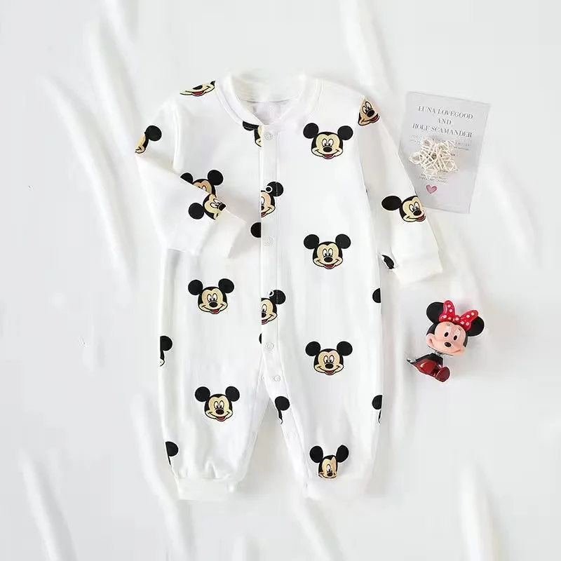 Spring Autumn Baby Rompers Boy Girl Newborn Jumpsuit Cartoon Mickey Mouse Donald Pooh Long Sleeve Toddler Kid Cotton Clothes