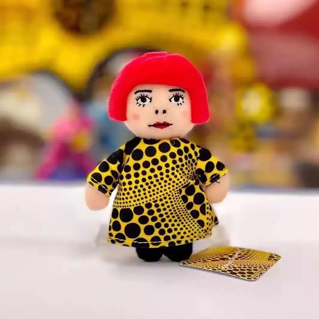 10cm New Yayoi Kusama humanoid Polka-dot No face Man keychain bag hanging decoration plush toy pendant