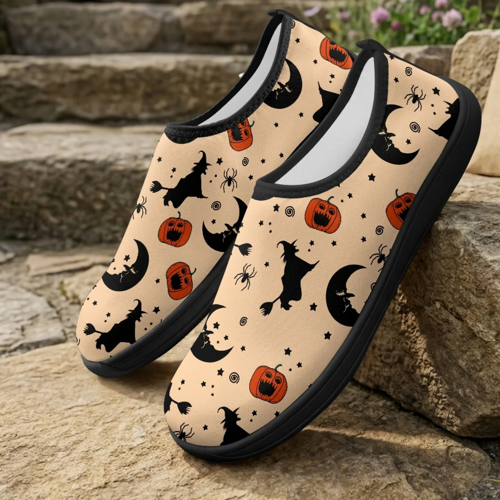 PENSTROLL Moon Pumpkin Print New Arrival Athletic Running Shoes Summer Flat Shoes for Men Slip On Low Top Flat Shoes