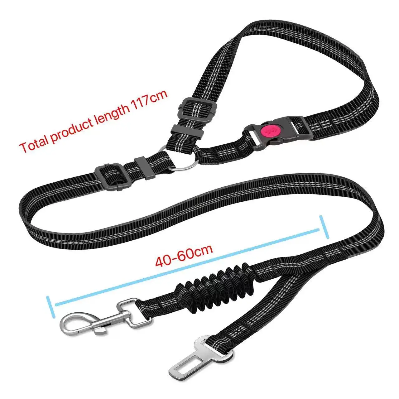 Verstellbarer und robuster Hunde-Autositzgurt – gestreiftes Nylon-Zugseil für große Hunde für Autofahrten – Detail 1
