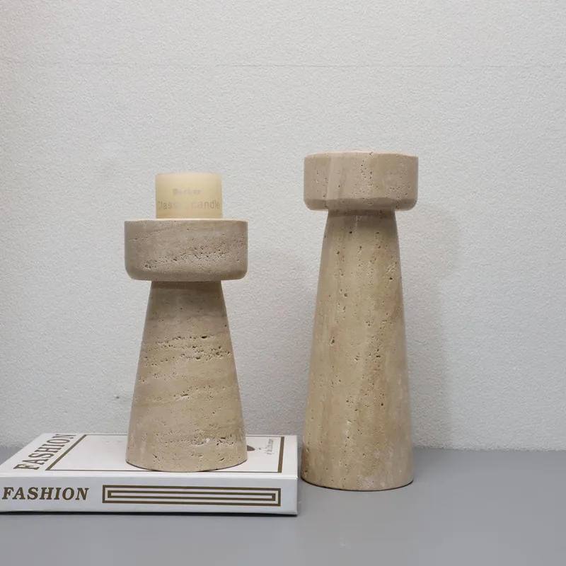 Light Yellow Cave Stone Candle Holder, Retro Limestone Cone Candle Holder, Dining Table Wedding Center, Home Decoration Ornament