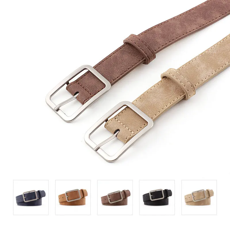 Korean Style New Simple Wld Square Buckle Head Imitation Leather Popular Belt Fashion Belt Retro BS1010