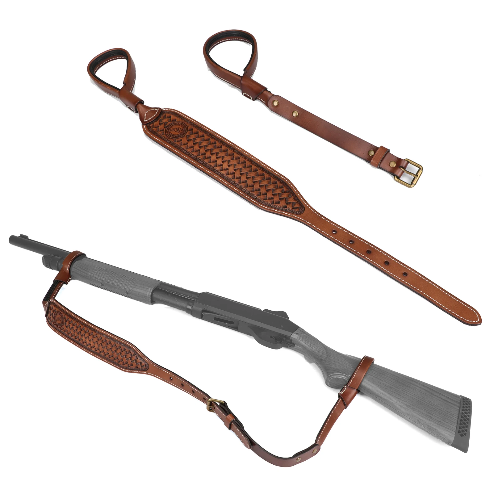 

Tourbon Vintage Rifle Sling Thick Leather Gun Carry Strap Shoulder Strap Length Adjustable Brown Hunting Accessories