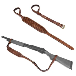 Tourbon Vintage Rifle Sling Thick Leather Gun Carry Strap Shoulder Strap Length Adjustable Brown Hunting Accessories