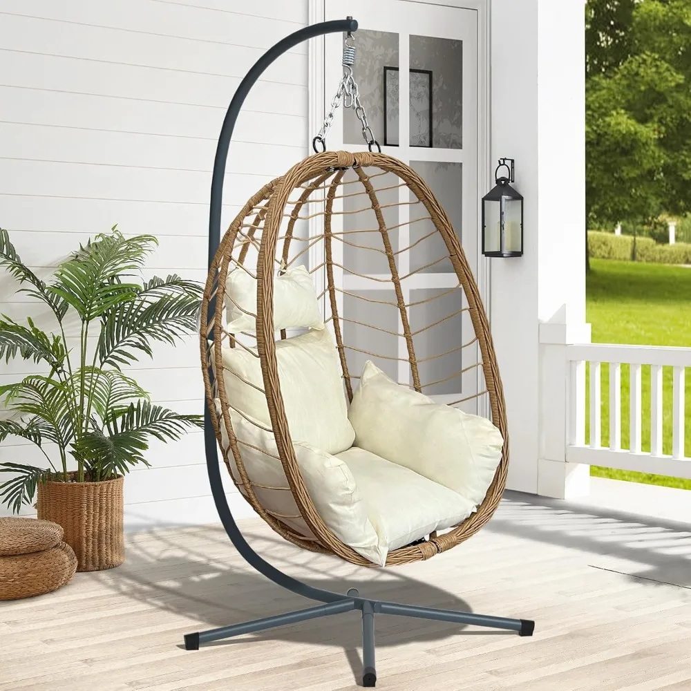 Hanging Egg Chair with Stand Hanging Hammock with Stand Rattan Wicker Swing Chair Outdoor  for Patio Furniture Egg Chair