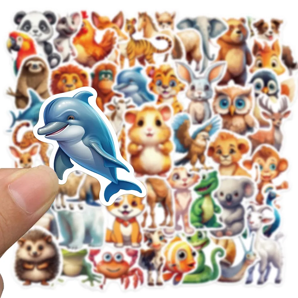 50Pcs Cute Zoo Animals Sticker Cartoon Kids Decals Toy for Laptop Guitar Phone Travel Kawaii Sticker Kids Gifts Wholesale