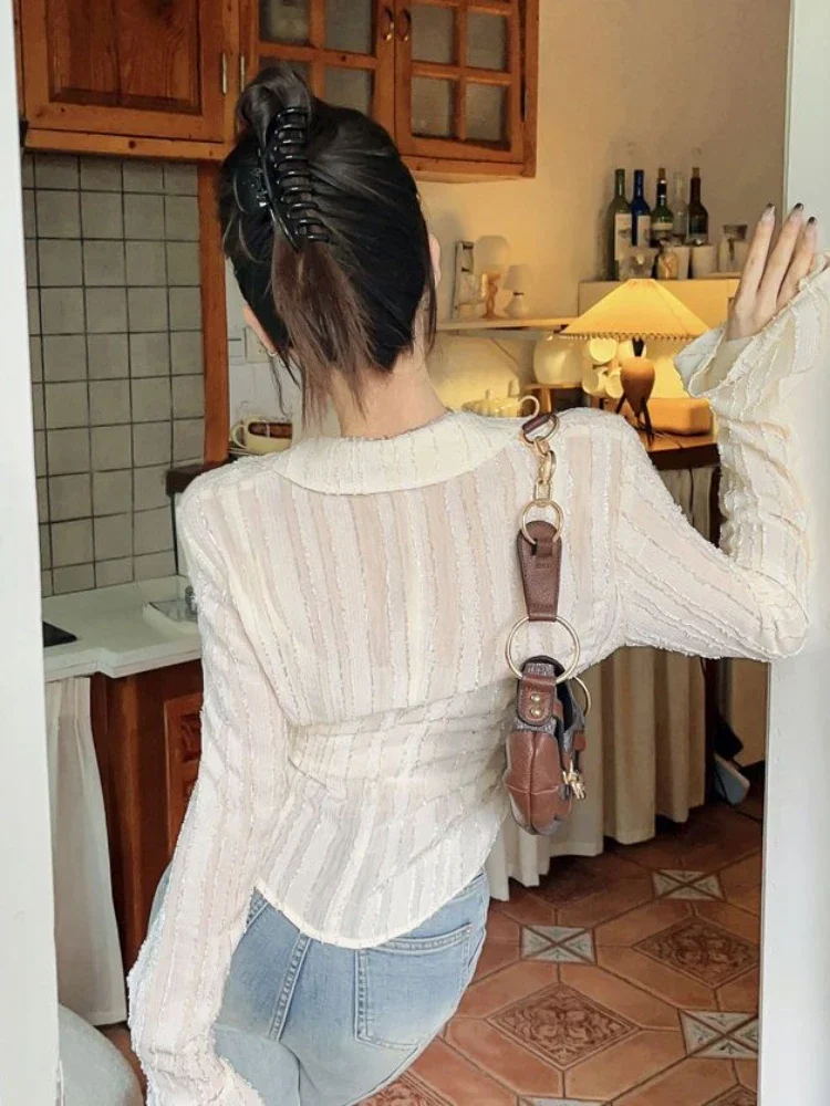 Koszule damskie koreańskie moda eleganckie lato słodki styl główna ulica szczupła wakacje Hotsweet sznurowane czysta nieregularna konstrukcja Blusas