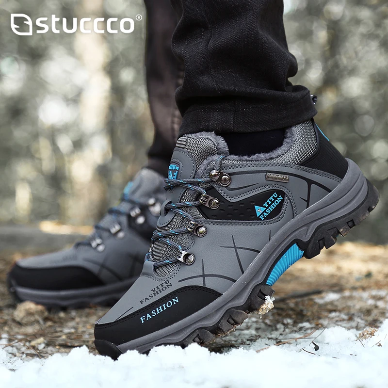 Stivali da neve invernali da uomo Sneakers in pelle impermeabili Stivali con plateau da uomo super caldi Stivali da trekking maschili da esterno Scarpe da lavoro Taglie forti