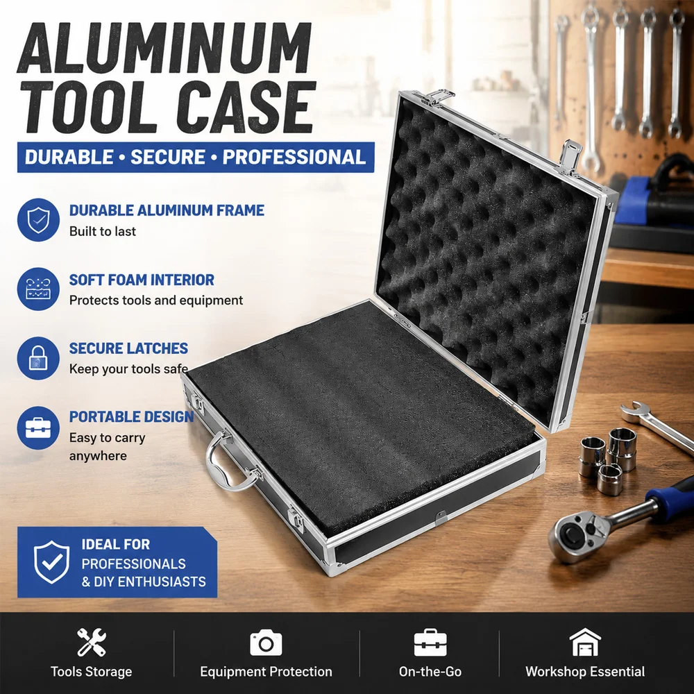 Portable Aluminum Tool Box with Sponge Lining Impact Resistant Storage Case Handheld Organizer 30x17x8cm Toughbuilt