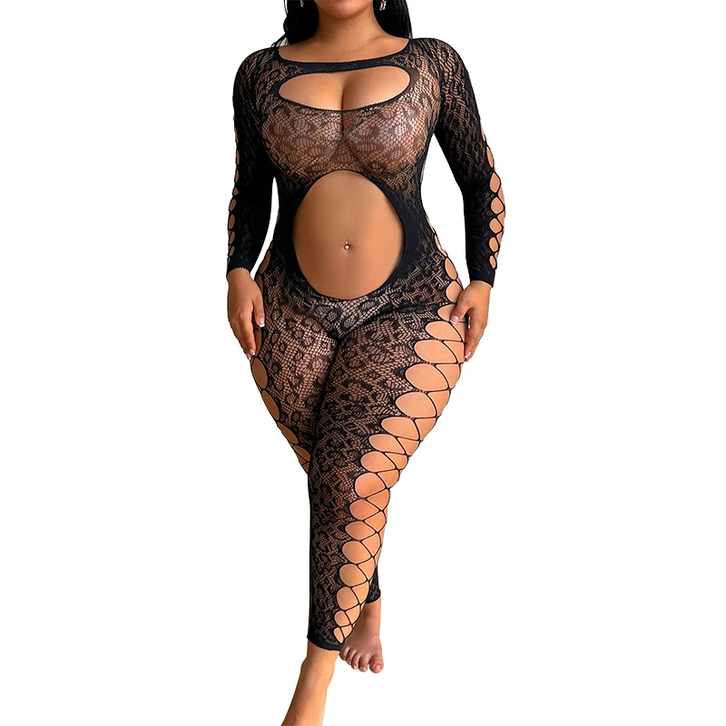 

OMSJ 2026 Irregular Mesh Jumpsuit Women Stretch Leopard Pattern Cutout Tight Fit Hot Sexy Backless Transparent One Piece Rompers