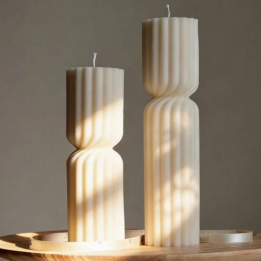 2 Stück/Set Gestreifte Geometrische Skulptur Zylindrische Silikon-Kerzenformen zur Herstellung Gestreifter Zylindrischer Kerzen Desktop-Deko Geschenke – Detail 4