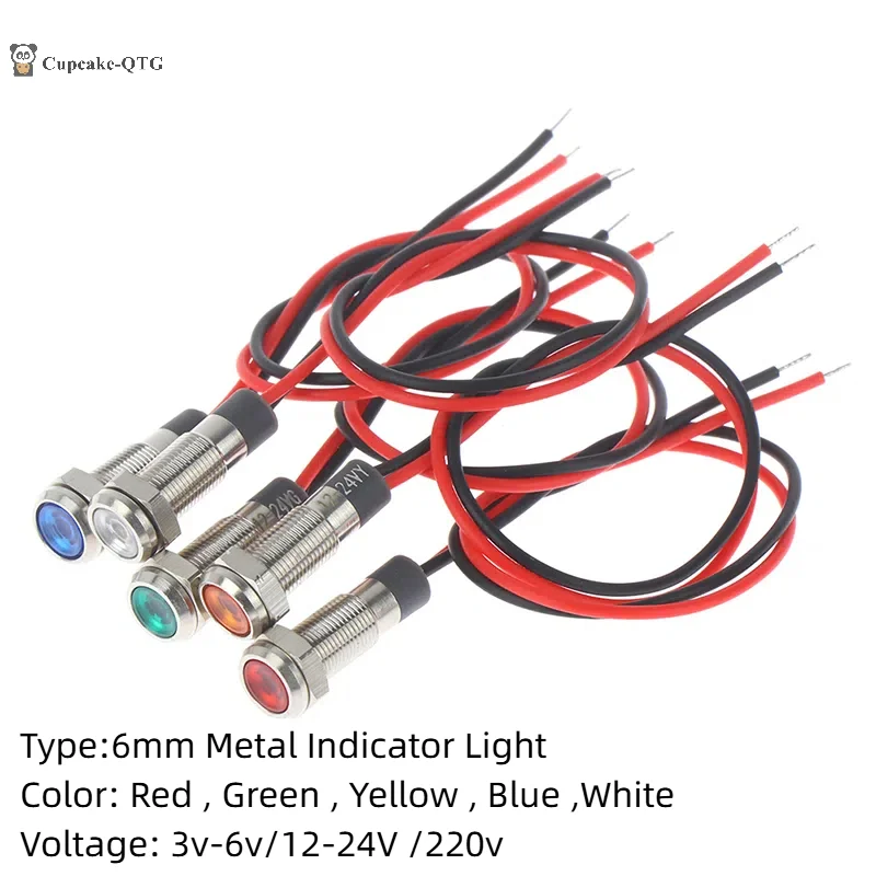 

1Pcs 6mm Led Indicator Light 3v 5v 6v 12v 24v 220v With Wire Red , Green , Yellow , Blue ,White Signal Lamp