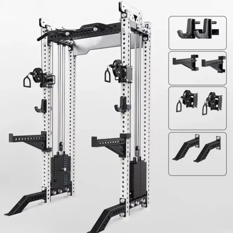 

Professional Smith Machine Commercial Power Cage Squat Rack Multi Function Cable Crossover Trainer Gantry Rack Strength Exercise