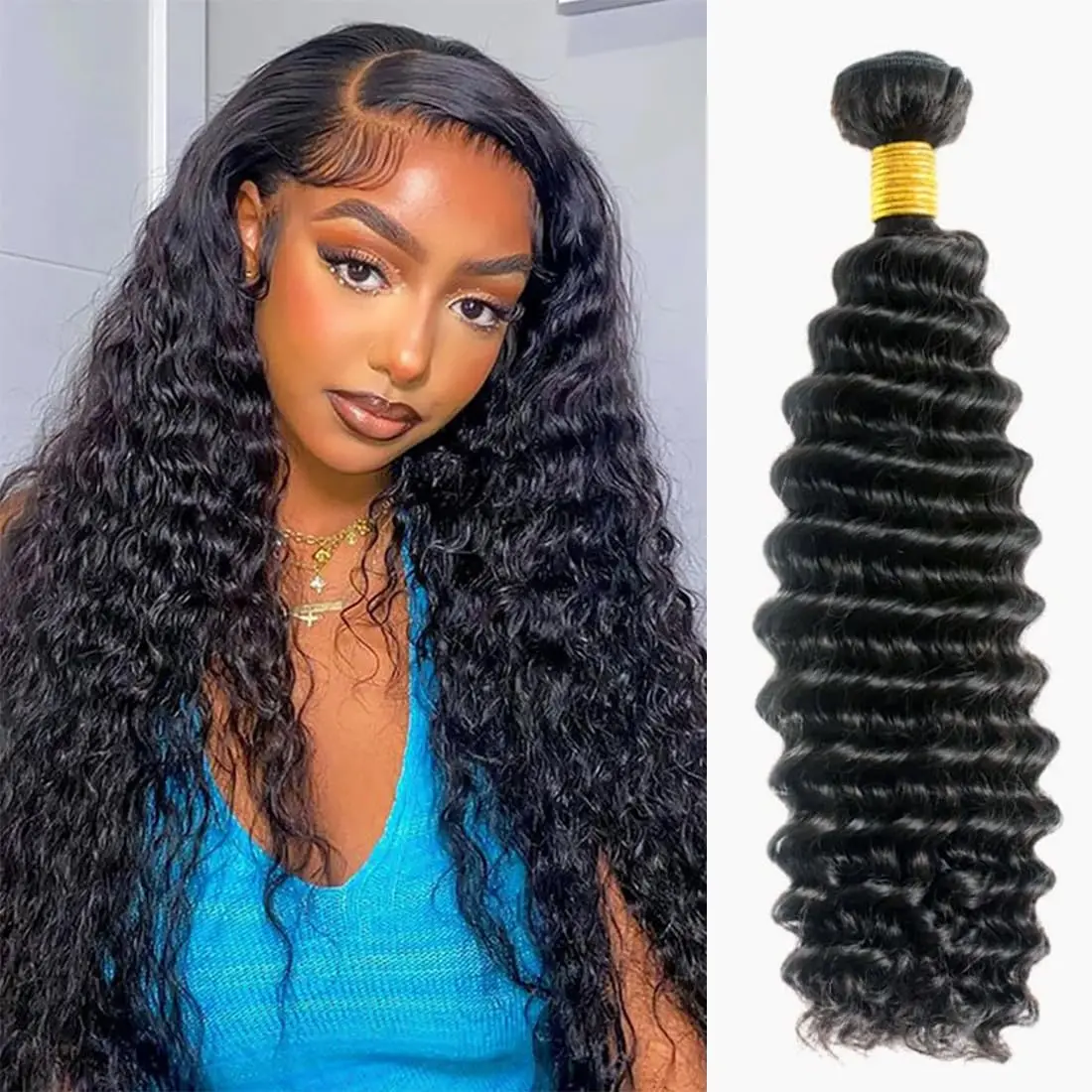 Deep Wave Bundles Human Hair Brazilian Remy Curly Human Hair Bundles Water Wave 1/3 Bundles Human Hair Extensions 10-32 Inch