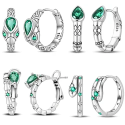 Snake Earrings 925 Silver Green Zircon Mysterious Spirit Snake Ear Studs For Women Formal Anniversary Birthday Party Jewelry