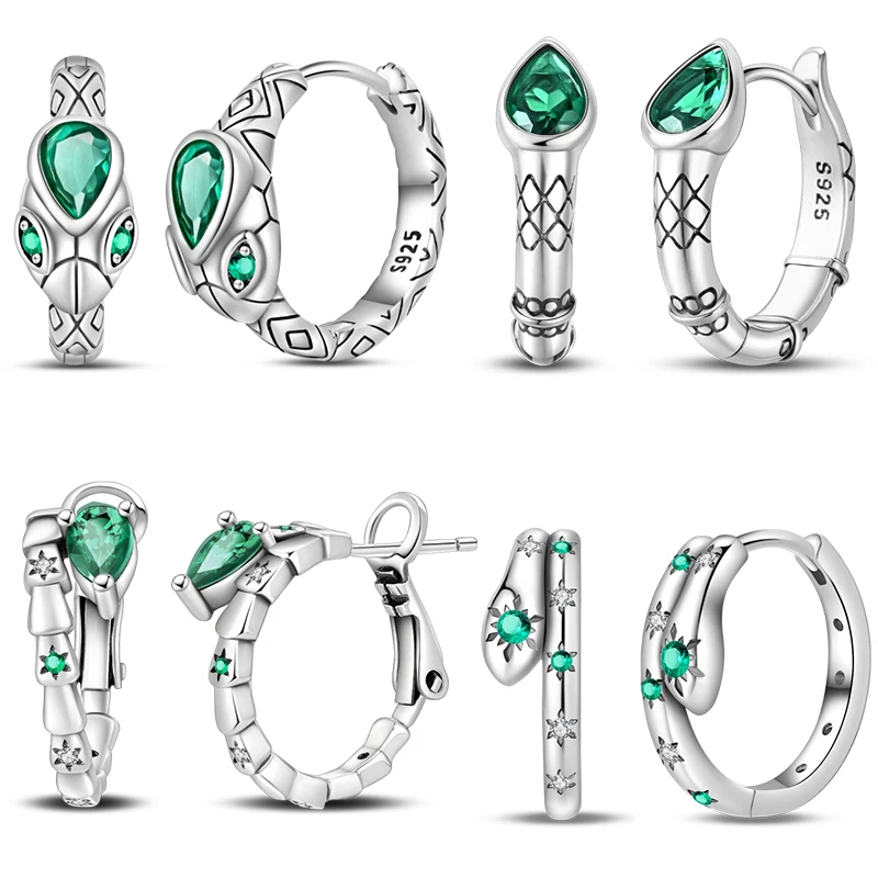 Snake Earrings 925 Silver Green Zircon Mysterious Spirit Snake Ear Studs For Women Formal Anniversary Birthday Party Jewelry