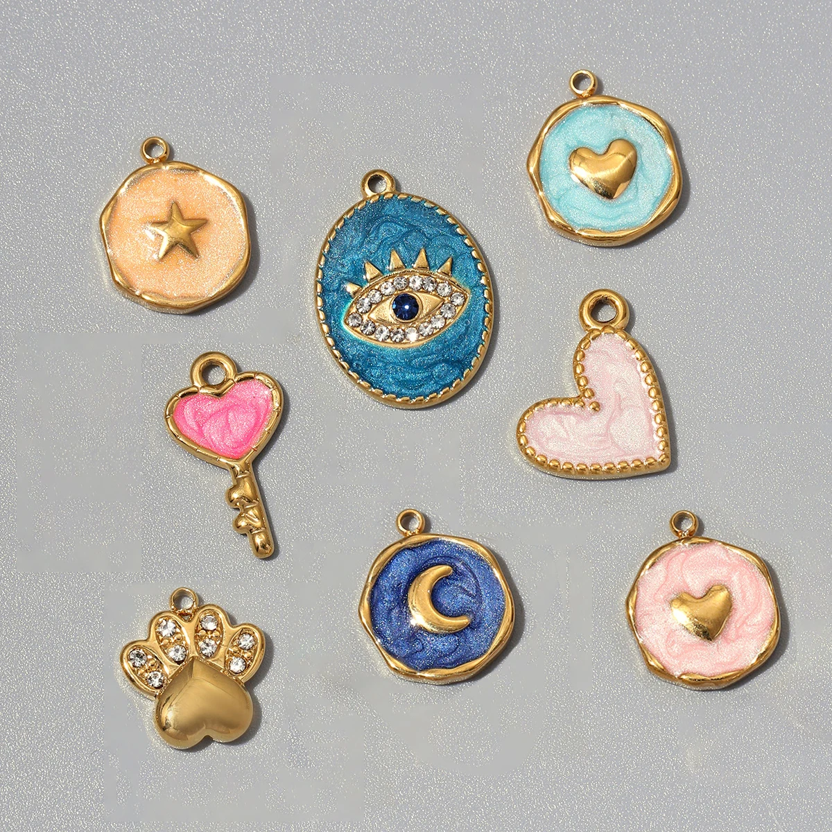 

3pcs/Lot Stainless Steel Enamel Heart Key DIY Charm Strawberry Moon Knotbow Pendants Woman Jewelry Bracelet Necklace Making