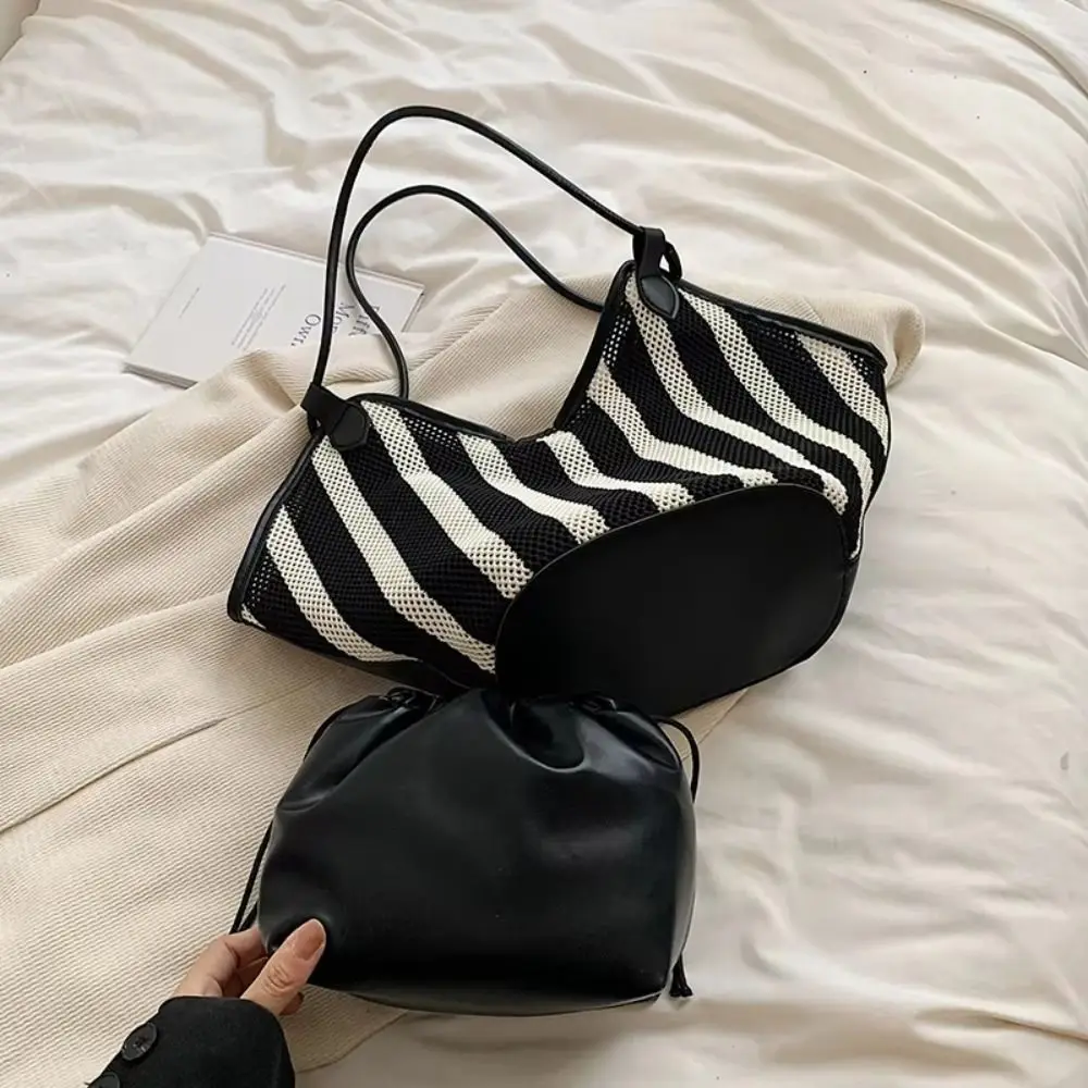 

Large Capacity Storage Shopping Bag Casual Fashion Basket Shopper Bag Oversize Portable Striped Handbag Students
