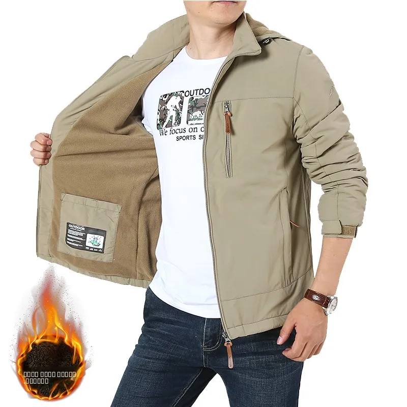 

Winter Men's Outdoor Fce Jaet Casual Sports Coat Large Size Trendy Zipper Decorated Straight Hem Faion Urban Sle