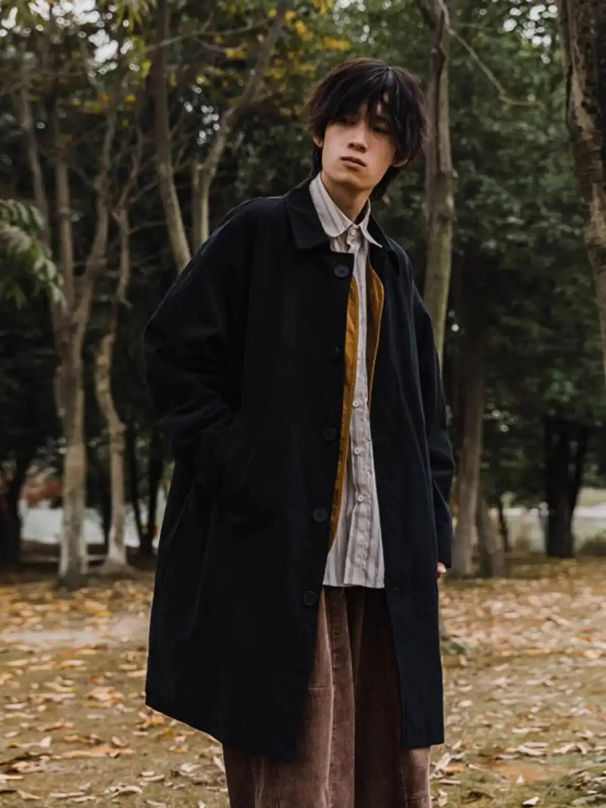 

Brown Black Trench Coat Man Streetwear Windbreaker Men Solid Business Casual Loose Sashe Fashion Long Overcoat