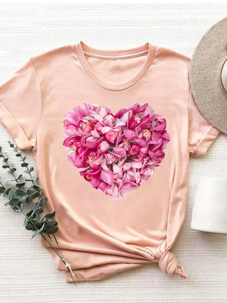 

Flower Floral Trend Cute Women Short Sleeve Clothing Graphic T-shirt Trend Clothes Fashion Basic Tee Top Print T Shirt
