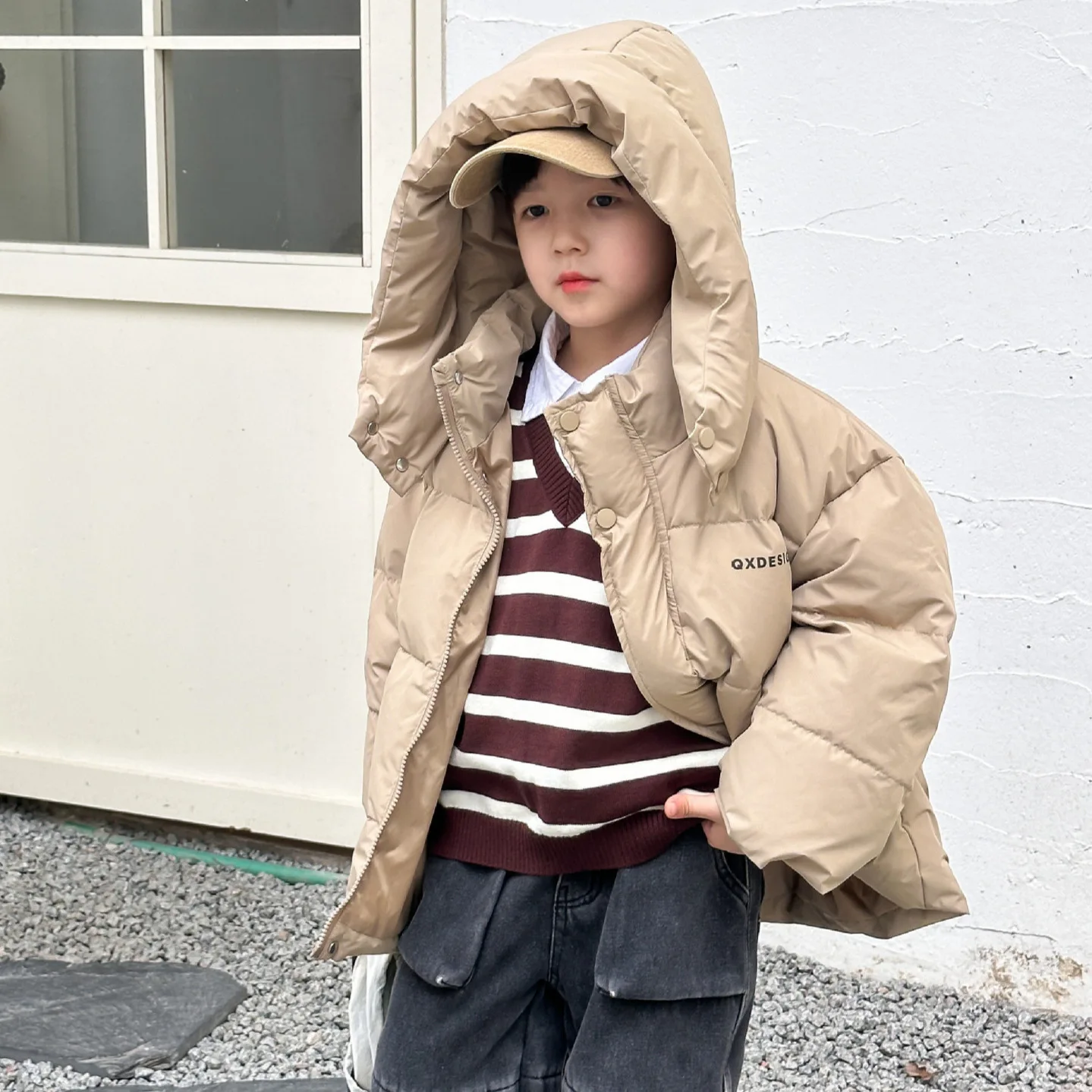 2025 Kids Winter Down Jacket Thick Warm Puffer Coat with White Duck Feather Korean Solid Color Outerwear for Boys & Girls