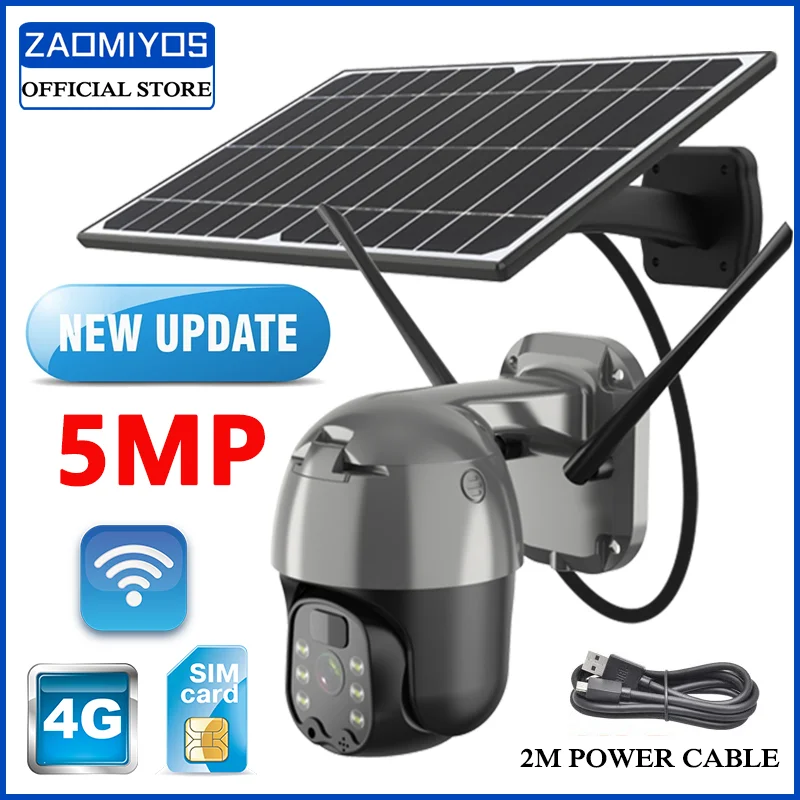 

ZAOMIYOS NEW 5MP solar CCTV camera motion detection alarm security protection camera outdoor WIFI/4G SIM card 360 PTZ IP camera