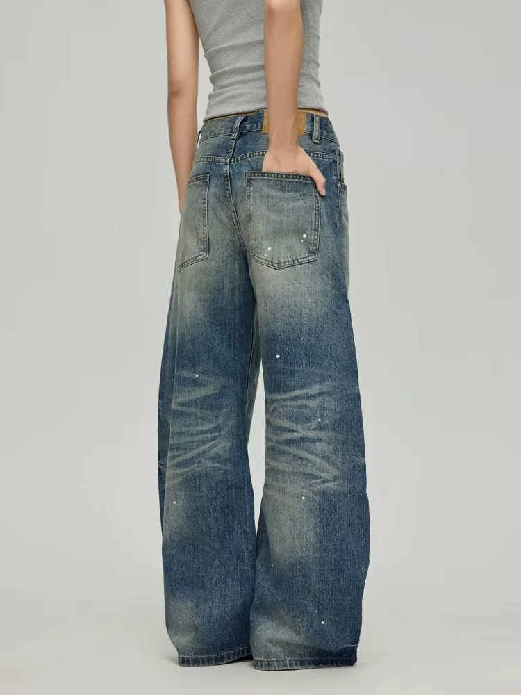Spodnie jeansowe damskie 2025 Cyber Y2K Streetwear Vintage Blue Paninting Baggy z szerokimi nogawkami, spodnie dżinsowe damskie, pantalon femme