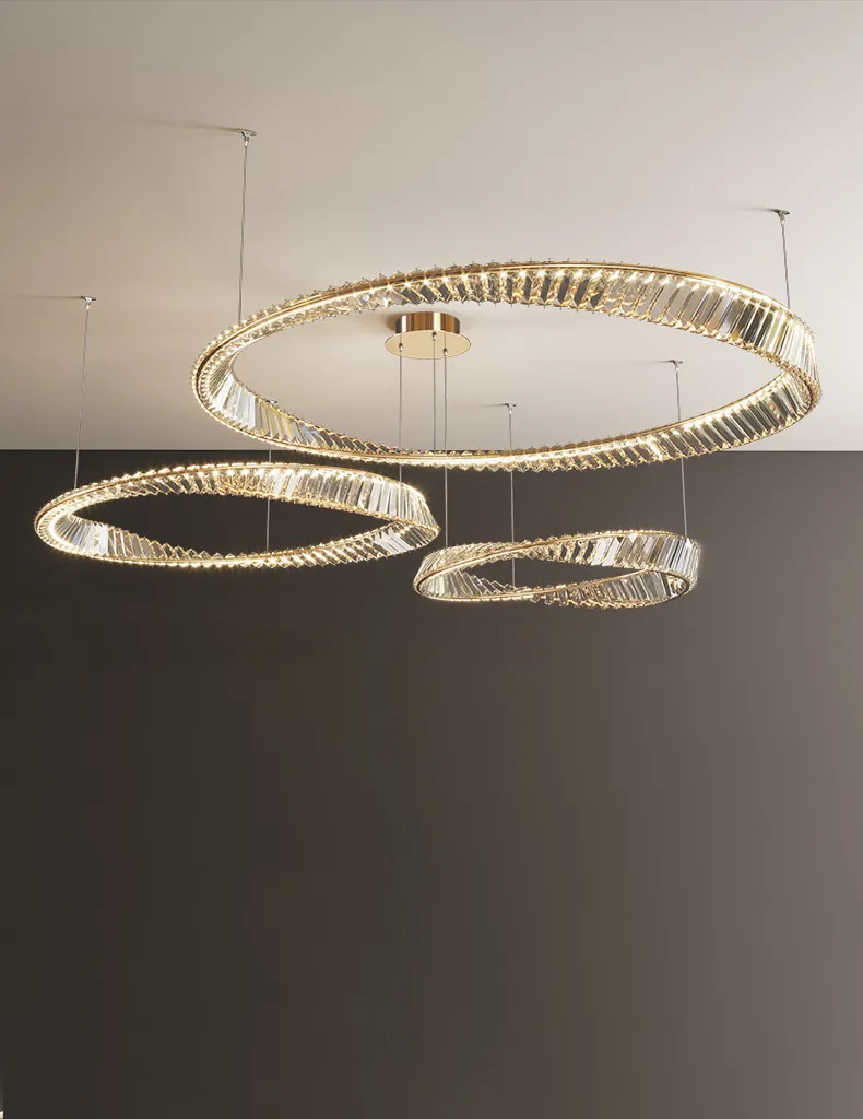 Living Room LED K9 Dimmable Pendant Lights Gold Irregular